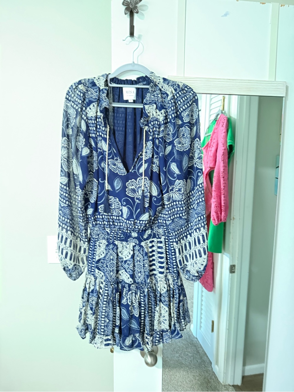 Misa Los Angeles Navy & Cream Floral Long-Sleeve Mini Dress